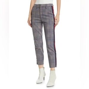 Mother Jeans 28 The Shaker Prep Fray Pant Blue Red Plaid Track Stripe Trouser